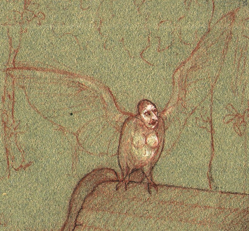 ... a Harpy sits on a mans shoulder to remind him of his misdeeds ...   (Click to enlarge)